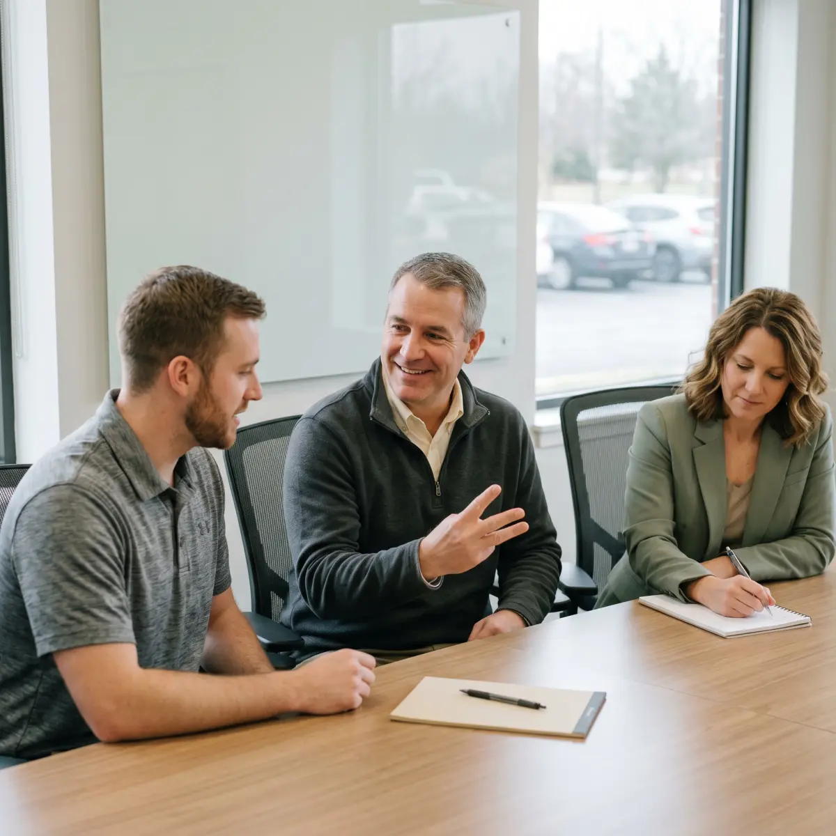 Manager walking through the step-by-step return-to-work process with an injured employee and HR