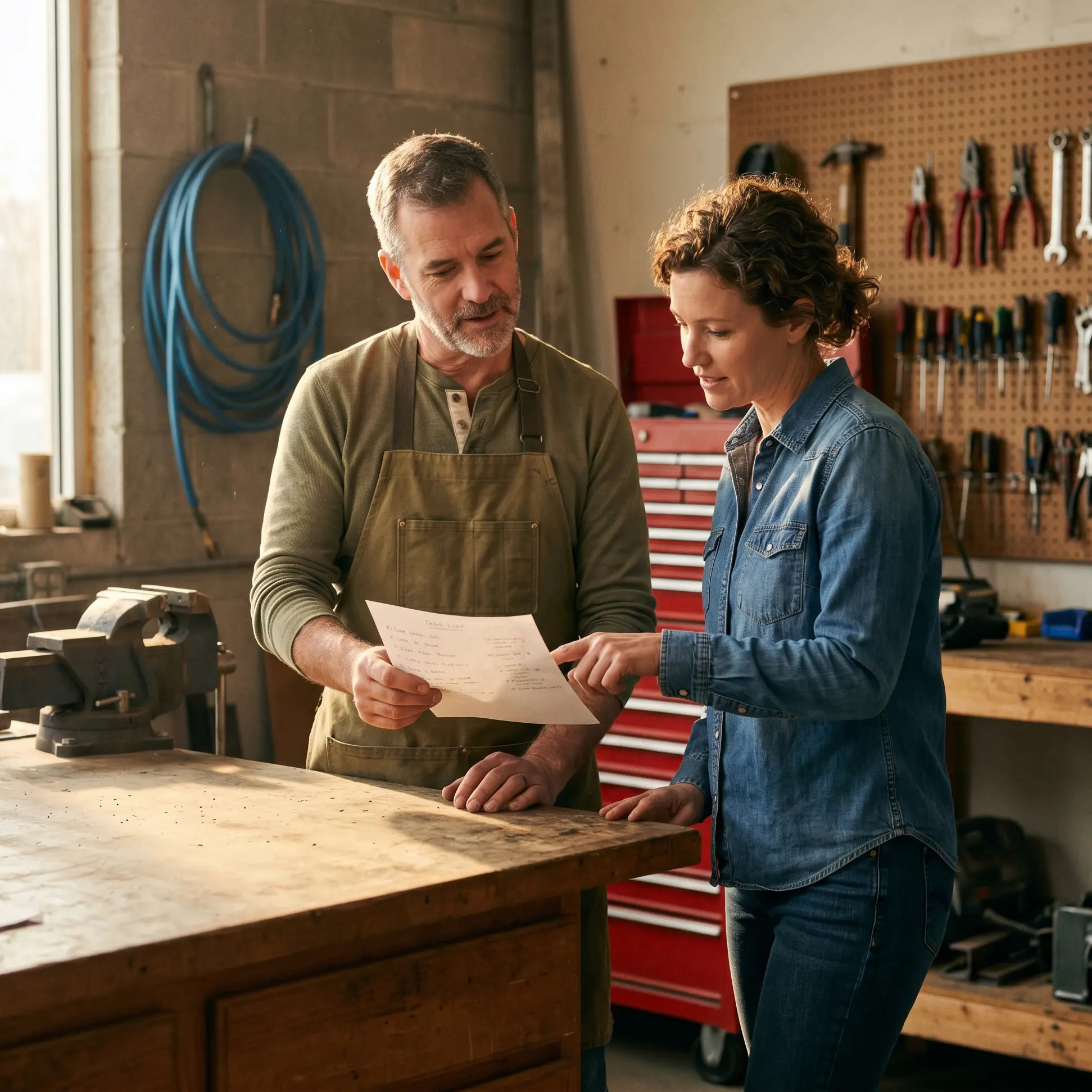 Small business owner mapping out the components of a written return-to-work program with an employee