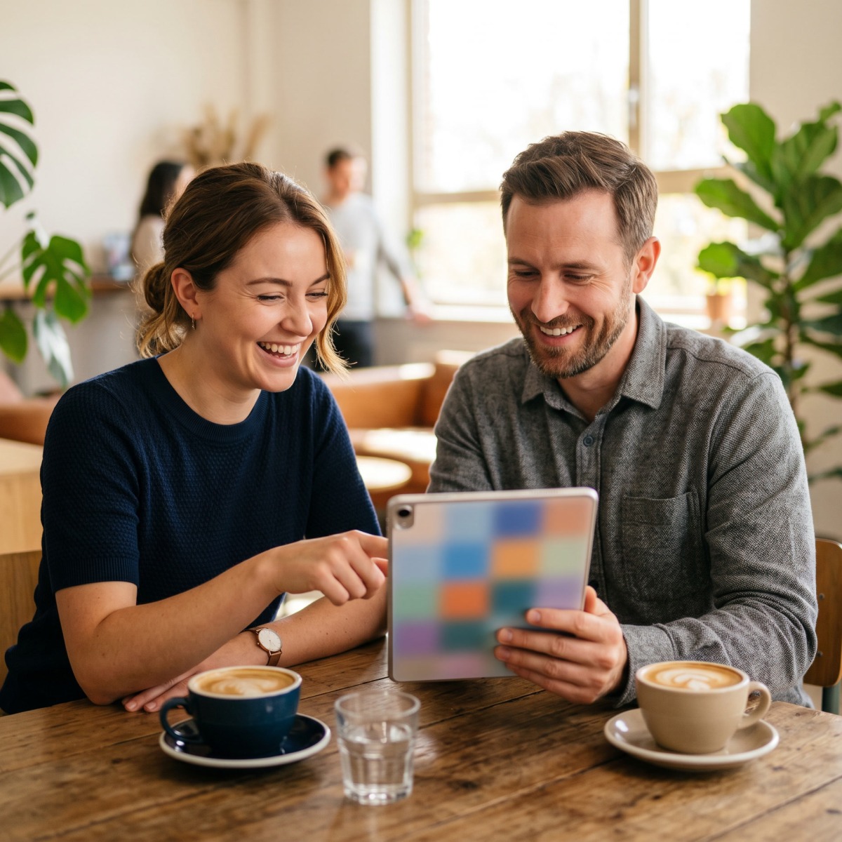 Employees reviewing a benefits package on a tablet